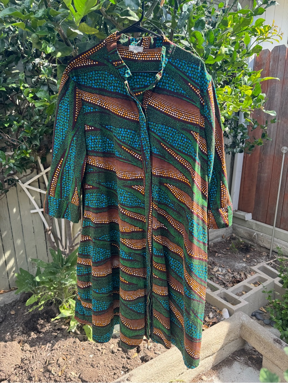 Zuri Startide African Print Cotton Dress 1X Blue Green Orange